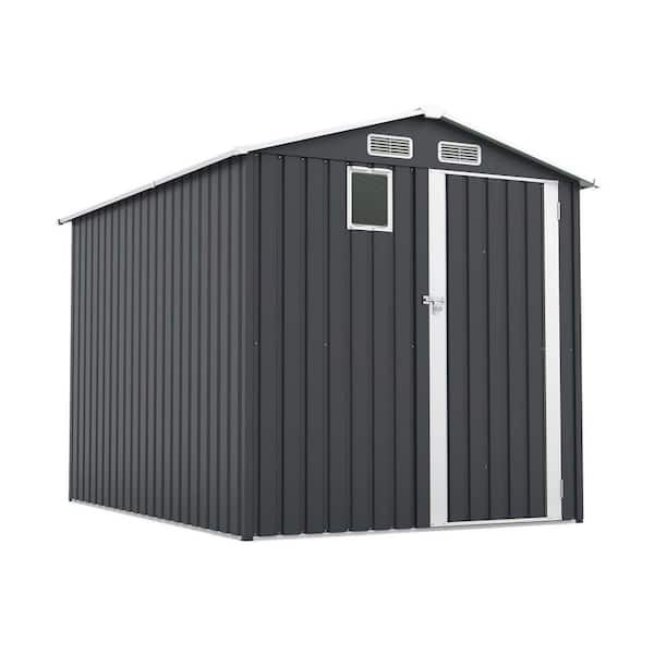 Gray 8 ft. W x 6 ft. D Outdoor Metal Shed Storage Shed Tool Shed with Lockable Doors for Garden, Backyard (48 sq. ft.)