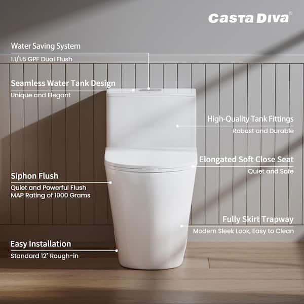 Casta Diva 12 in. Rough-in Elongated One-Piece Skirted Toilet in