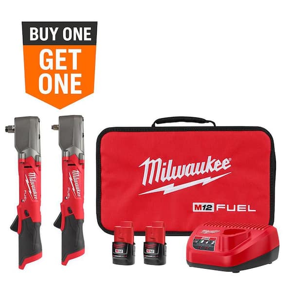 Milwaukee M12 FUEL 12V Lithium-Ion Brushless Cordless 3/8 in. and 1/2 in. Right Angle Impact Wrench Kit (2-Tool)