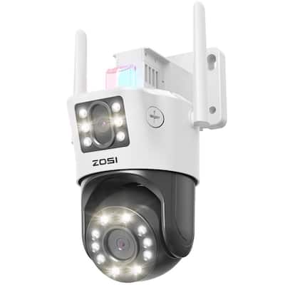 4MP 2. 5K 360° PTZ Outdoor Plug in Home Security Camera, 2. 8mm and 8mm Dual Lens, AI Person Car Detection