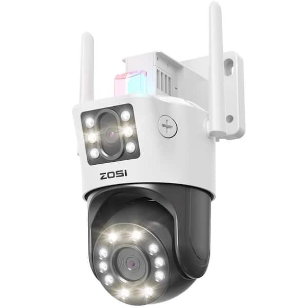 ZOSI 4MP 2.5K 360° PTZ Wired Outdoor Home Security Camera, 2.8mm and 8mm Dual Lens, Pug-In, AI Person Car Detection