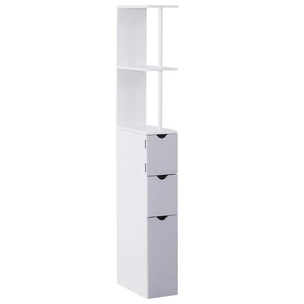 12 in. W x 6 in. D x 53.5 in. H White Linen Cabinet with 2-Open Shelves and 2-Door Cabinet Tall Bathroom Storage Cabinet