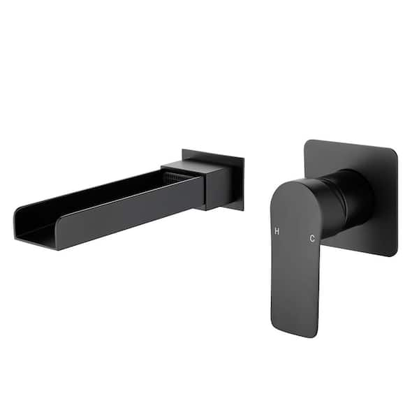 Flg Single Handle Waterfall Wall Mount Roman Tub Faucet In Matte Black Ss 0033 Mb The Home Depot 4629