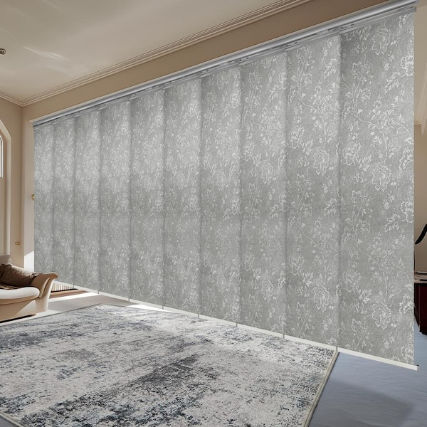 EMOH Jasmine 120 in. to 218 in. W x 94 in. L Adjustable 10-Panel Satin Nickel Double Rail Panel Track with 23.5 in. Slates