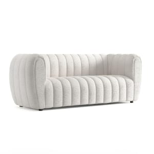 Laura 82.5 in Round Arm Boucle Polyester Fabric Glam Rectangle Pocket Coil Cushion Sofa in White