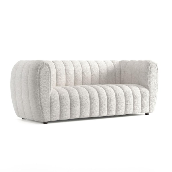 Furniture of America Laura 82.5 in Round Arm Boucle Polyester Fabric Glam Rectangle Pocket Coil Cushion Sofa in White