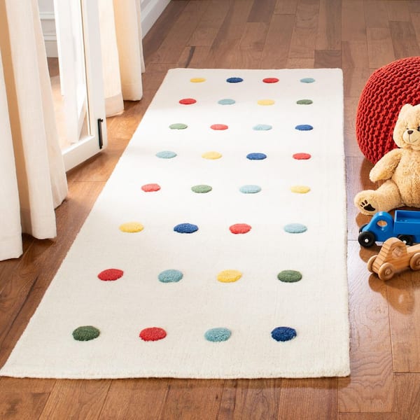 Kids 2 ft. x 6 ft. Ivory Polka-Dot Striped Runner Rug