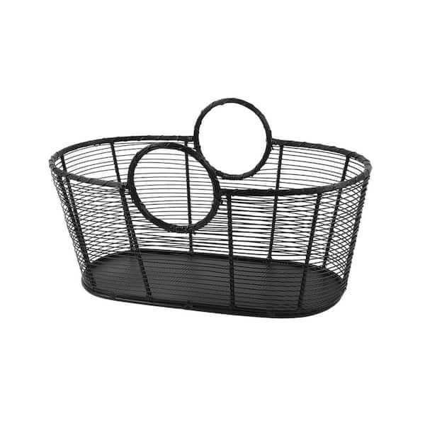 Black 14.25 in. x 12.75 in. Height Steel Decorative Basket Black Powder Coat Finish (Set of 1)