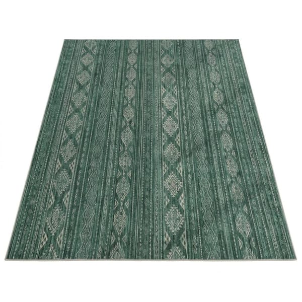 5x7 Washable Boho Green Non-Slip Area Rug, Modern Farmhouse Indoor Carpet