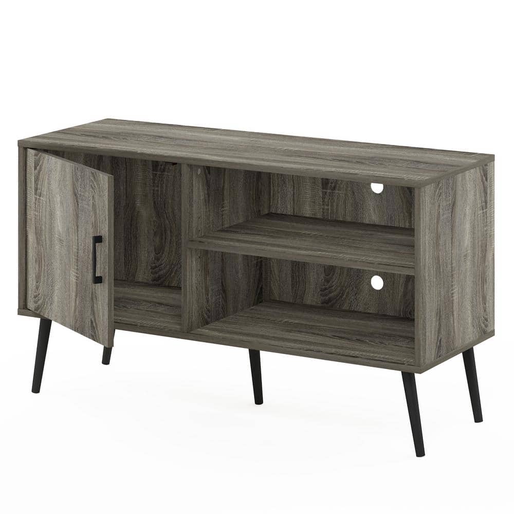 Claude French Oak Grey Mid-Century TV Stand with Cabinet