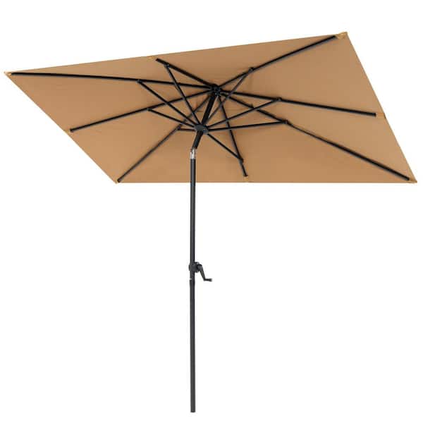 Crestlive Products 9 ft. x 5 ft. Metal Market Umbrella Tilt Patio Umbrella in Tan
