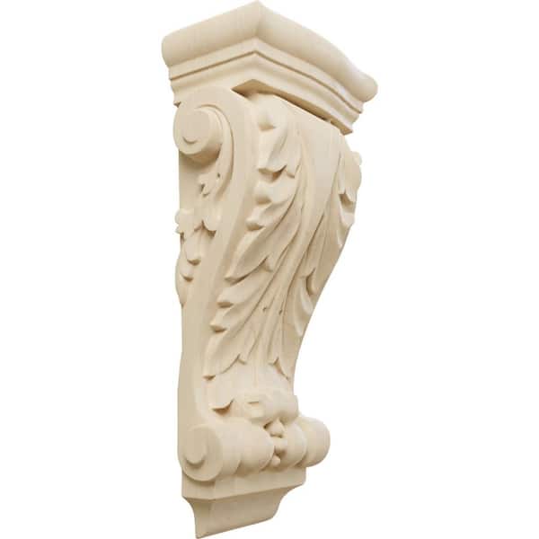 Ekena Millwork 2-3/4 in. x 4-1/2 in. x 10 in. Unfinished Wood Lindenwood Small Farmingdale Acanthus Pilaster Corbel