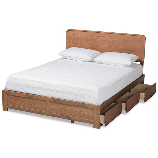 Baxton Studio Eleni Ash Walnut King Platform Storage Bed