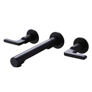 Double-Handle Wall Mounted Bathroom Faucet 3-Hole Brass Bathroom Basin Taps in Matte Black