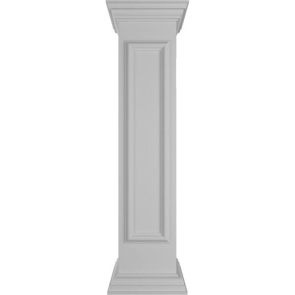 Ekena Millwork Straight 48 in. x 10 in. White Box Newel Post with Panel, Flat Capital and Base Trim (Installation Kit Included)