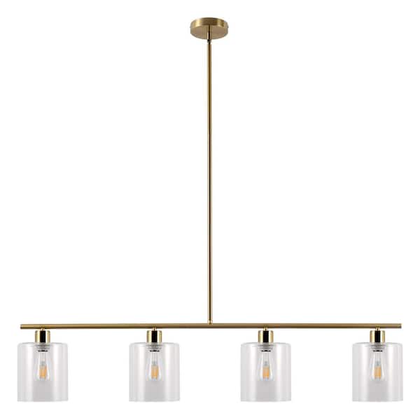 4-Light Antique Copper Kitchen Island Pendant Light with Clear Glass Shade, E26 Base, No Bulb Included for Living Room