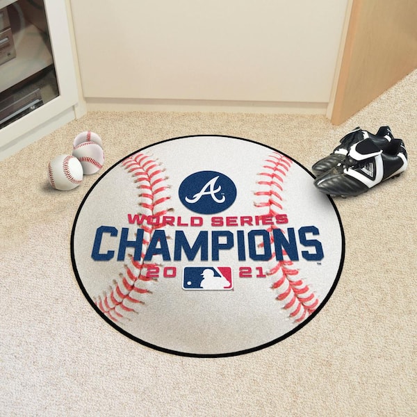 MLB Atlanta Braves 2021 World Series Champions 2.25 ft. Round White Baseball Area Rug