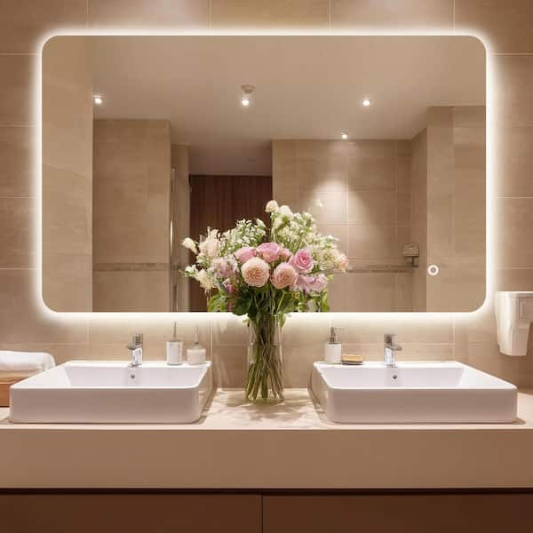 30 in. W x 48 in. H Rectangular Frameless LED Backlit Light with 3-Color Bathroom Vanity Wall Mirror
