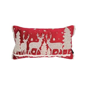 14 in. x 26 in. Red Reindeer Pillow