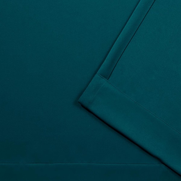 Sateen Sapphire Teal Solid Woven Room Darkening Grommet Top Curtain, 52 in. W x 63 in. L (Set of 2)