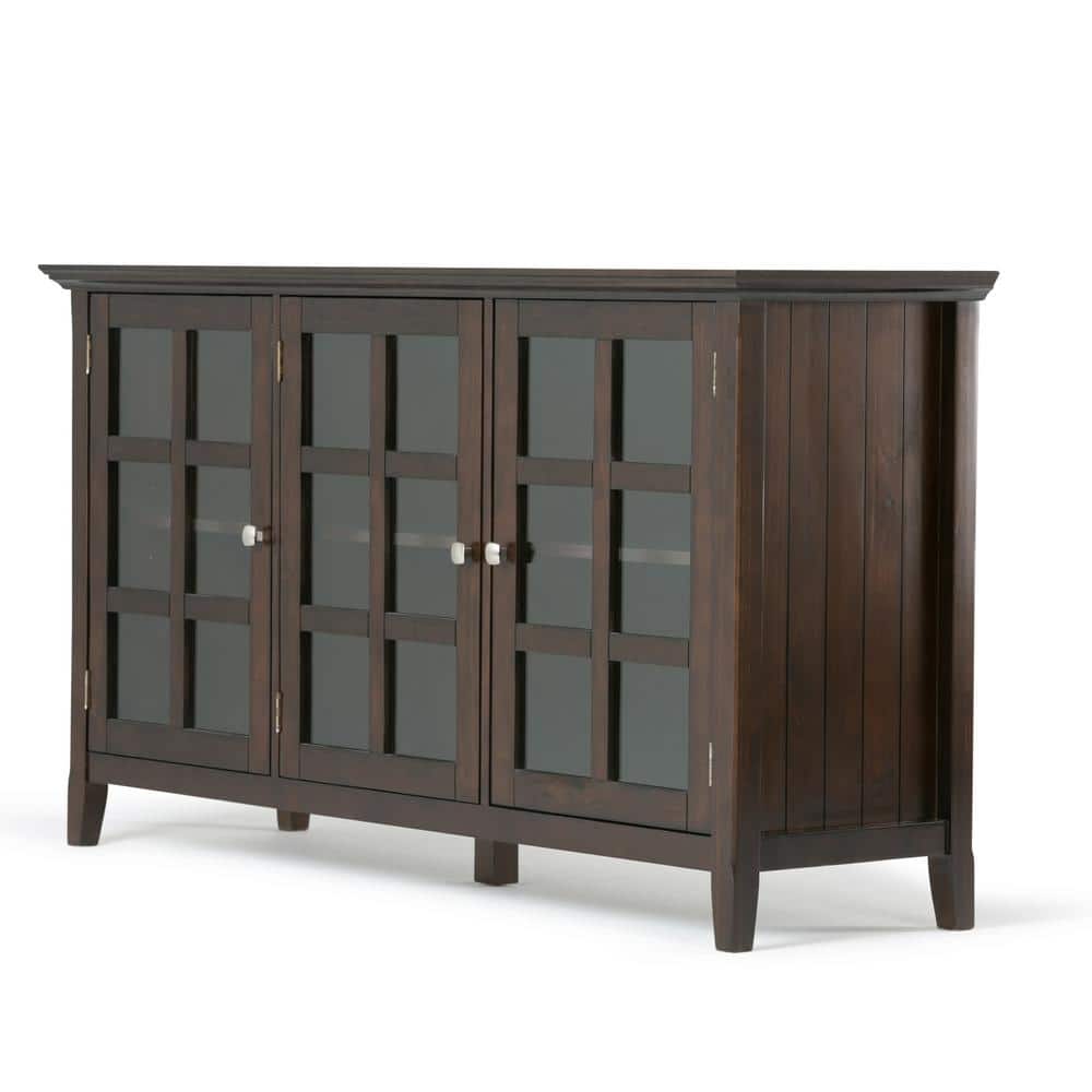 Brunette Brown Solid Wood Wide Storage Cabinet with Glass Doors