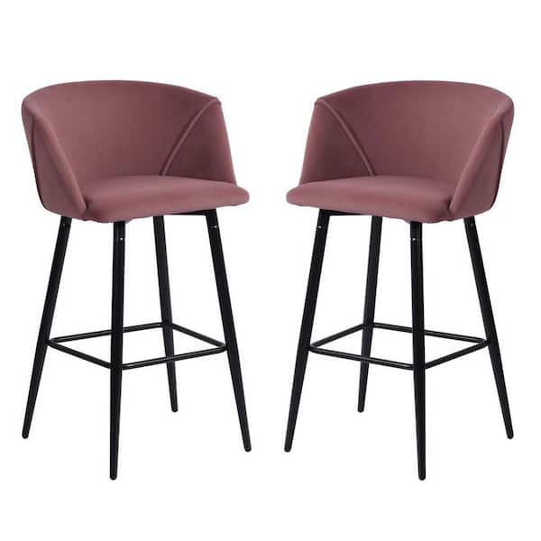 Homy Casa ALDRIDGE MIDBAR 35.03 in. Rose Mid Back Metal 26 in. Bar Stool with velvet (Set of 2)