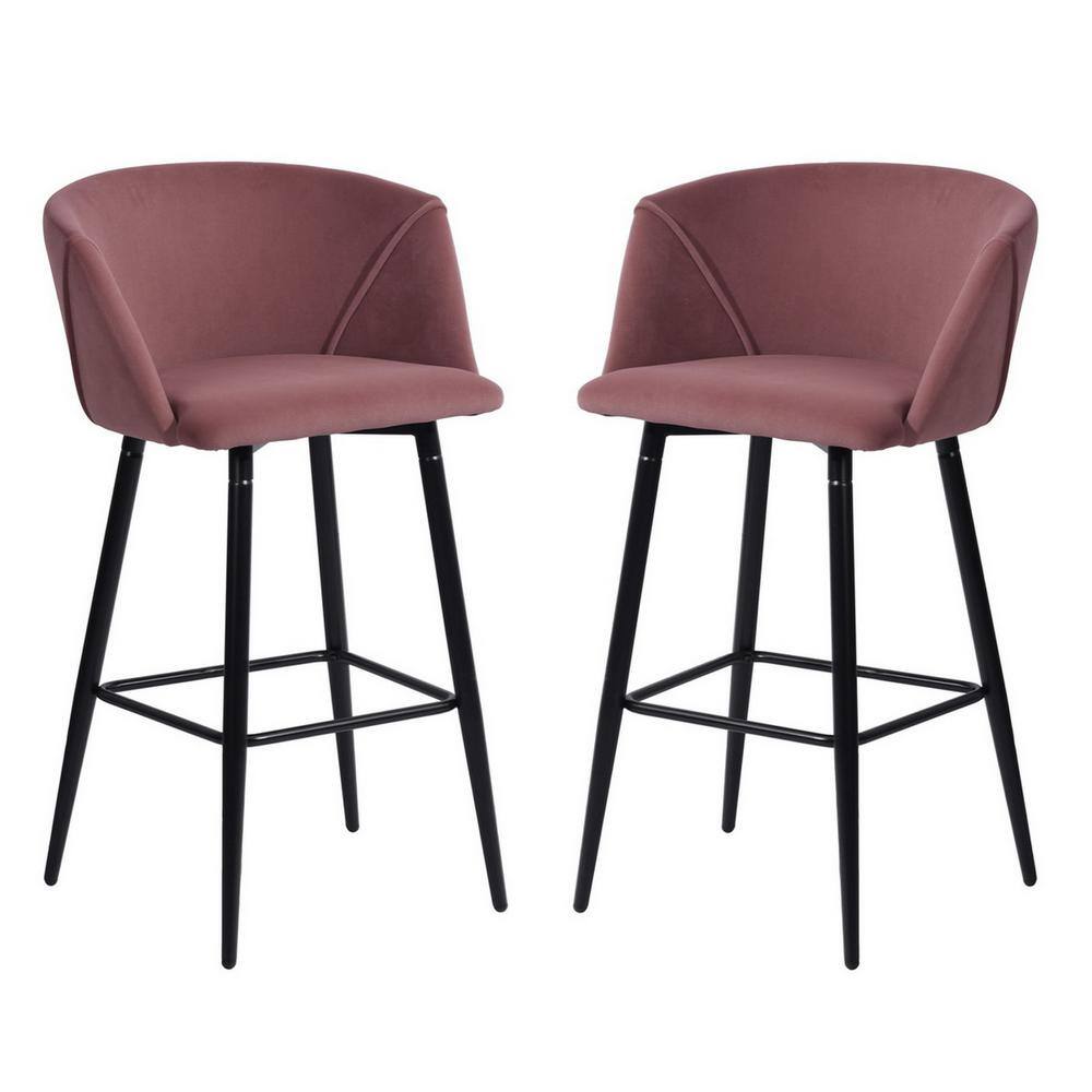 Homy Casa Aldridge 28 in. Counter Height Bar Stools for Kitchen Islands Bars with Rose Velvet Upholstery Armrests, Set of 2, Pink