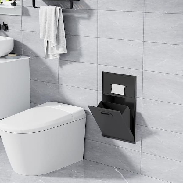 Simple Project 12 in. W x 20 in. H x 5.5 in. D Stainless Steel Recessed Toilet Paper Holder Shower Niche, Built-in Trash Can Rack Black