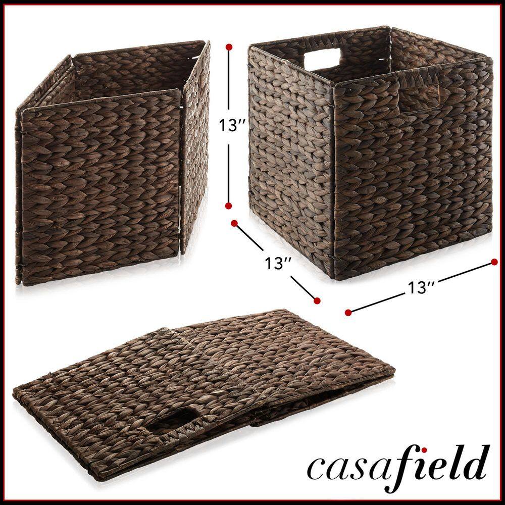 Espresso Water Hyacinth Collapsible Cube Storage Baskets, Set of 6