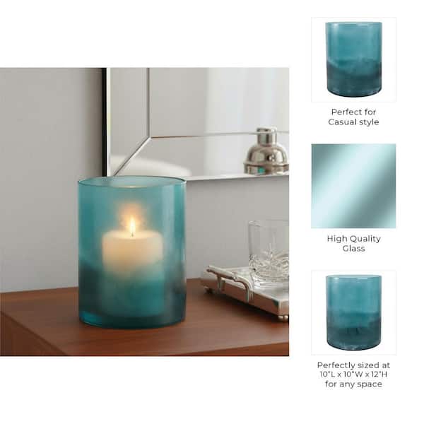 Liv & Skye Blue 12 in. Glass Frosted Bottom Hurricane Candle