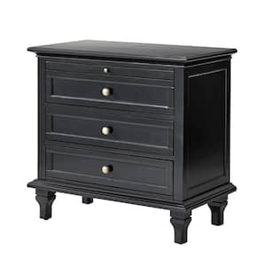 Julia Black 3-Drawer Traditional Style Nightstand with Built-in Outlets
