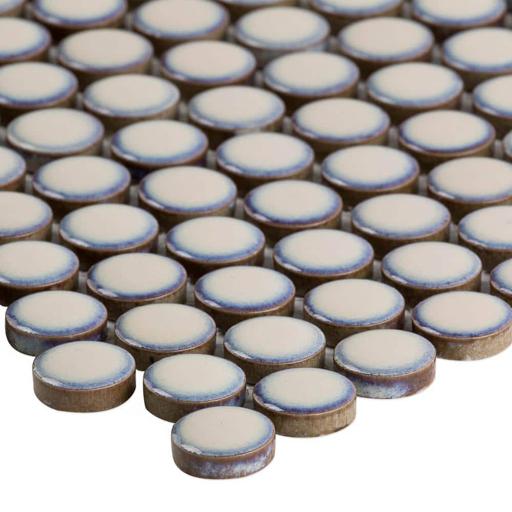Wheat Grass Polished Ceramic Penny Round Mosaic Tile