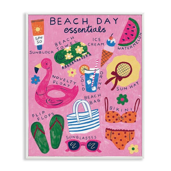 Beach Day Essentials by Lisa Barlow White Framed Coastal Giclee Art Print 14 in. x 11 in.