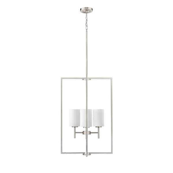 Luxx 240-Watt 4-Light Brushed Nickel Pendant-Light Ribbed Etched Opal Shade White