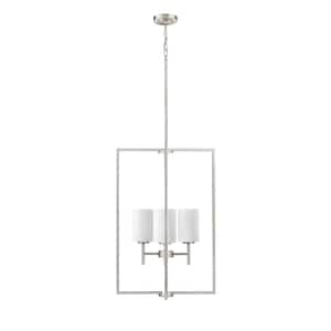 Luxx 240-Watt 4-Light Brushed Nickel Pendant-Light Ribbed Etched Opal Shade White