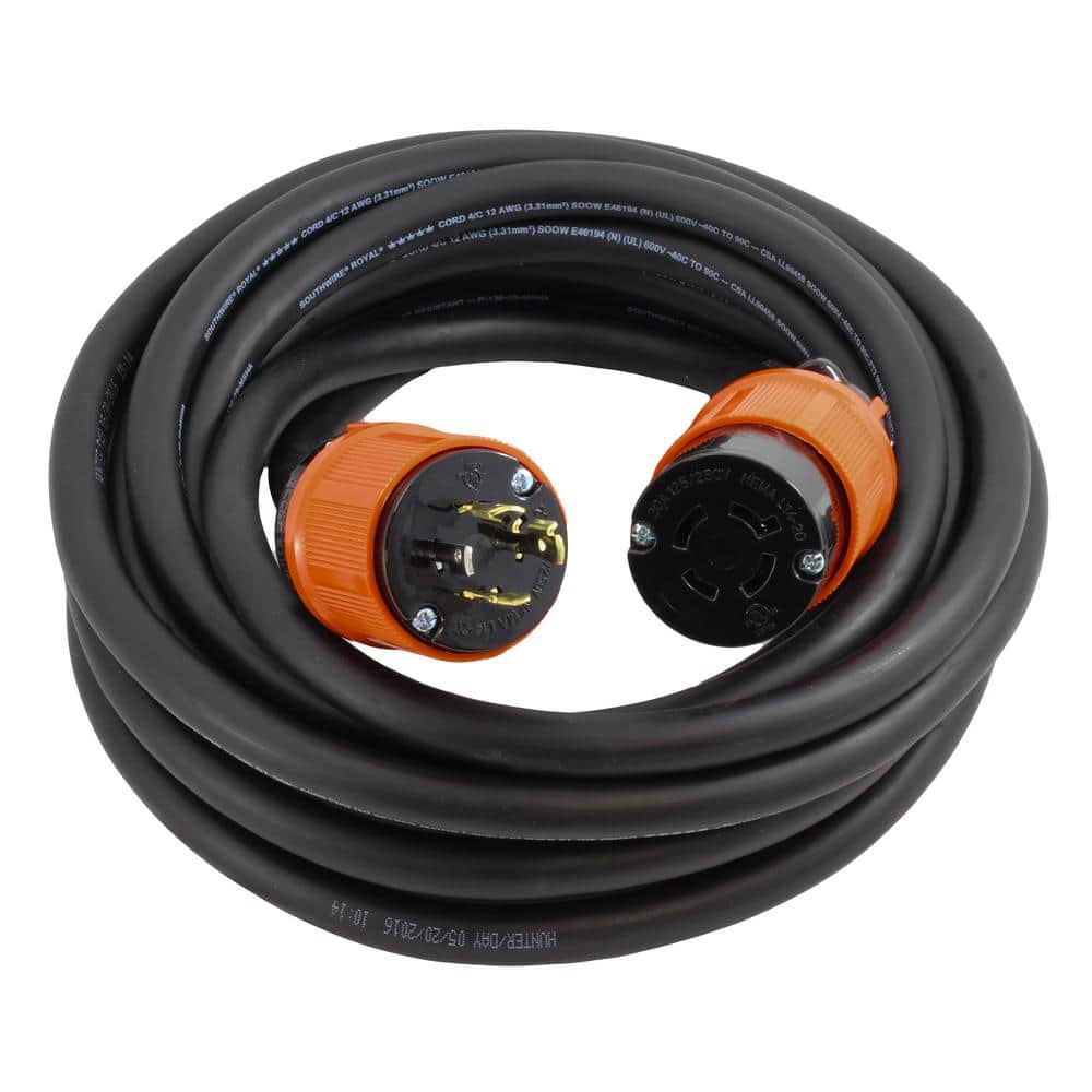  AC WORKS [L2120PR] SOOW 12/5 NEMA L21-20 20A 3-Phase 120/208V  Industrial Rubber Extension Cord (10FT) : Tools & Home Improvement