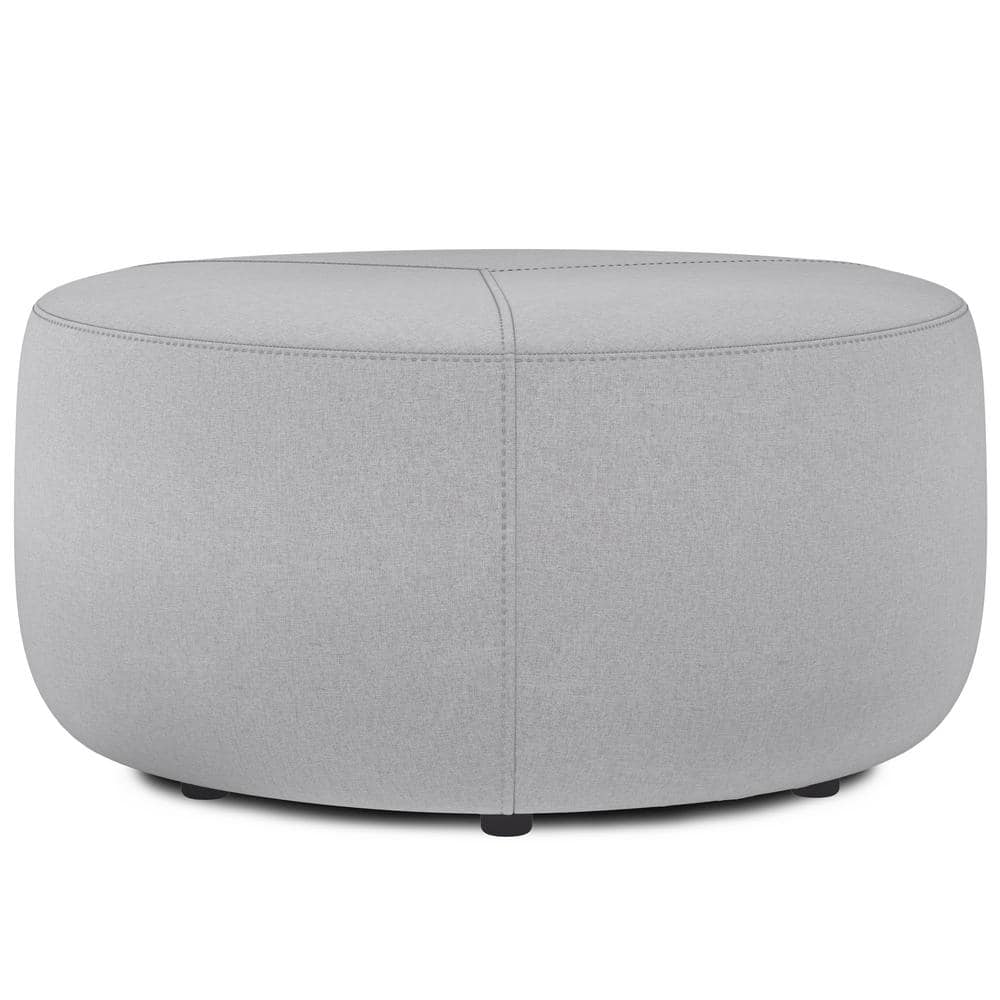 Moore 32" Light Grey Linen Round Ottoman