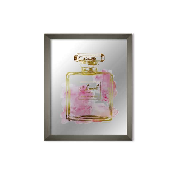 Stupell Industries Pink Glam Perfume Bottle Gray Framed Mirror Design By Amanda Greenwood 16 in. x 20 in.