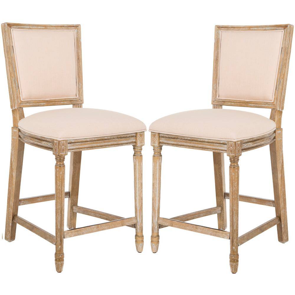 Buchanan 26 in. Beige and Rustic Oak Counter Stool (Set of 2)
