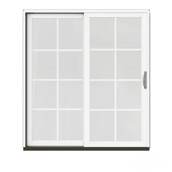 JELD-WEN 72 in. x 80 in. W-2500 Contemporary White Clad Wood Left-Hand 8 Lite Sliding Patio Door w/White Paint Interior