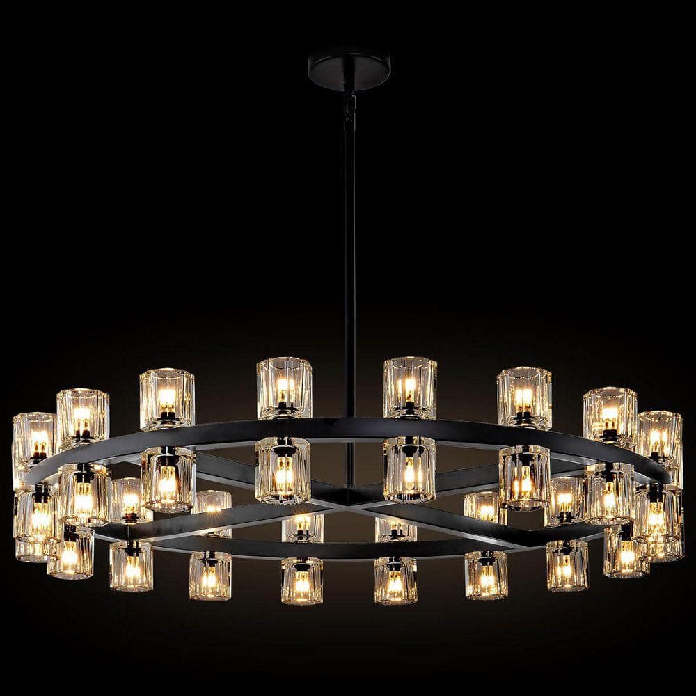 36-Light Black Round Chandelier, 36 in. Modern K9 Crystal Chandelier for Dining Room, Living Room, Foyer price history on PriceWatchPro