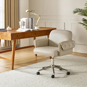Gus Faux Leather Swivel Ergonomic Task Chair in Ivory with Metal Feet