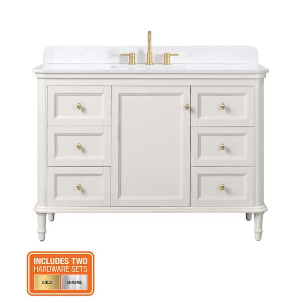 Cliveden 48 in. Single Sink Freestanding Cameo White Bath Vanity with Volakas Engineered Stone Top (Assembled)