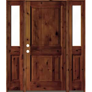70 in. x 80 in. Knotty Alder Right-Hand/Inswing Clear Glass Red Chestnut Stain Square Top Wood Prehung Front Door