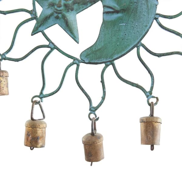 13 in. Teal Metal Sun and Moon Windchime with Bells