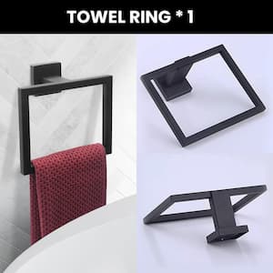 Square 5-Piece Bath Hardware Set with 16 in. Towel Bar Set Hand Towel Holder Towel/Robe Hook in Black