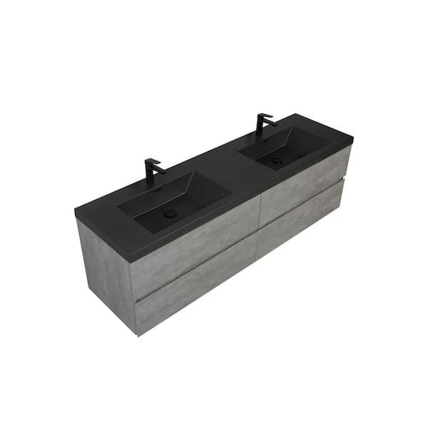 Dimakai 70.55 in. W Double Sinks Wall-Mounted Gray Bath Vanity With Matt Black Quartz Top Unassembled