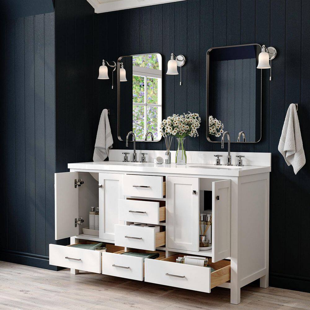Cambridge 61'' White Double Vanity with Quartz Top