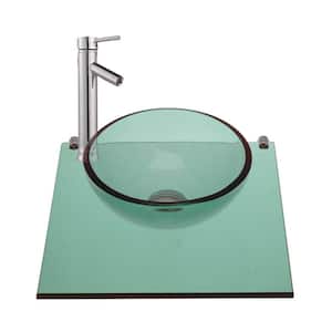 Mystic Plateau Small Tempered Glass Bathroom Vessel Sink 16 5/8 in. Round Wall Hung