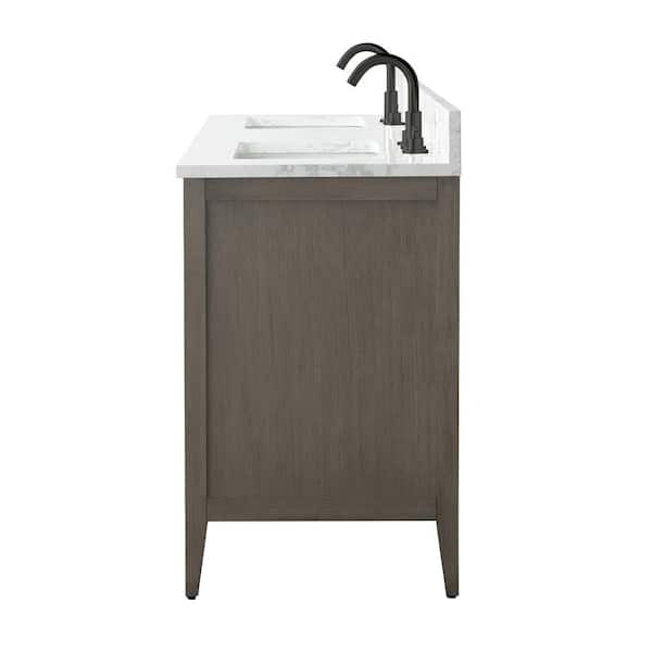 60 in. W x 22 in. D x 34 in. H Double-Sink Bath Vanity in Driftwood Gray with Engineered Marble Top in Arabescato White